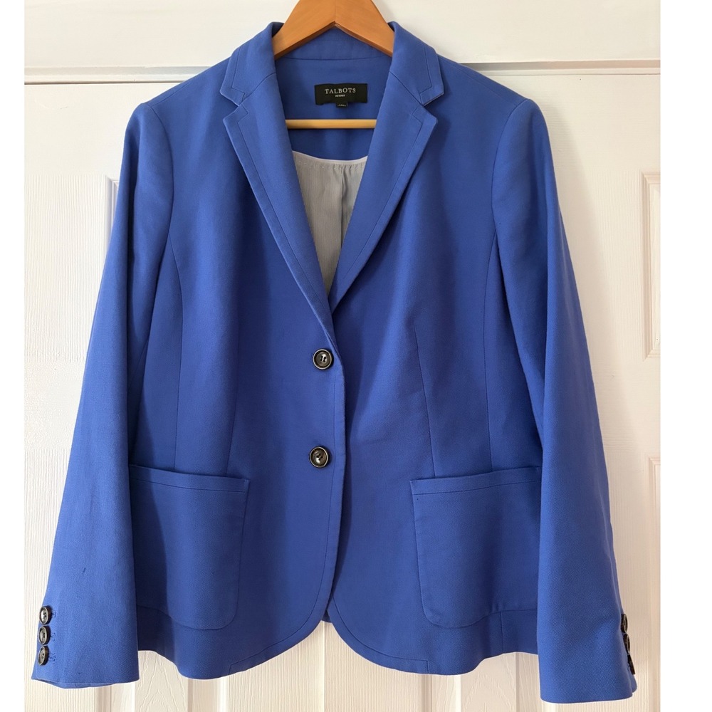 Talbots Petites Royal Blue Cotton Blend Two Button Blazer Jacket Size 14P